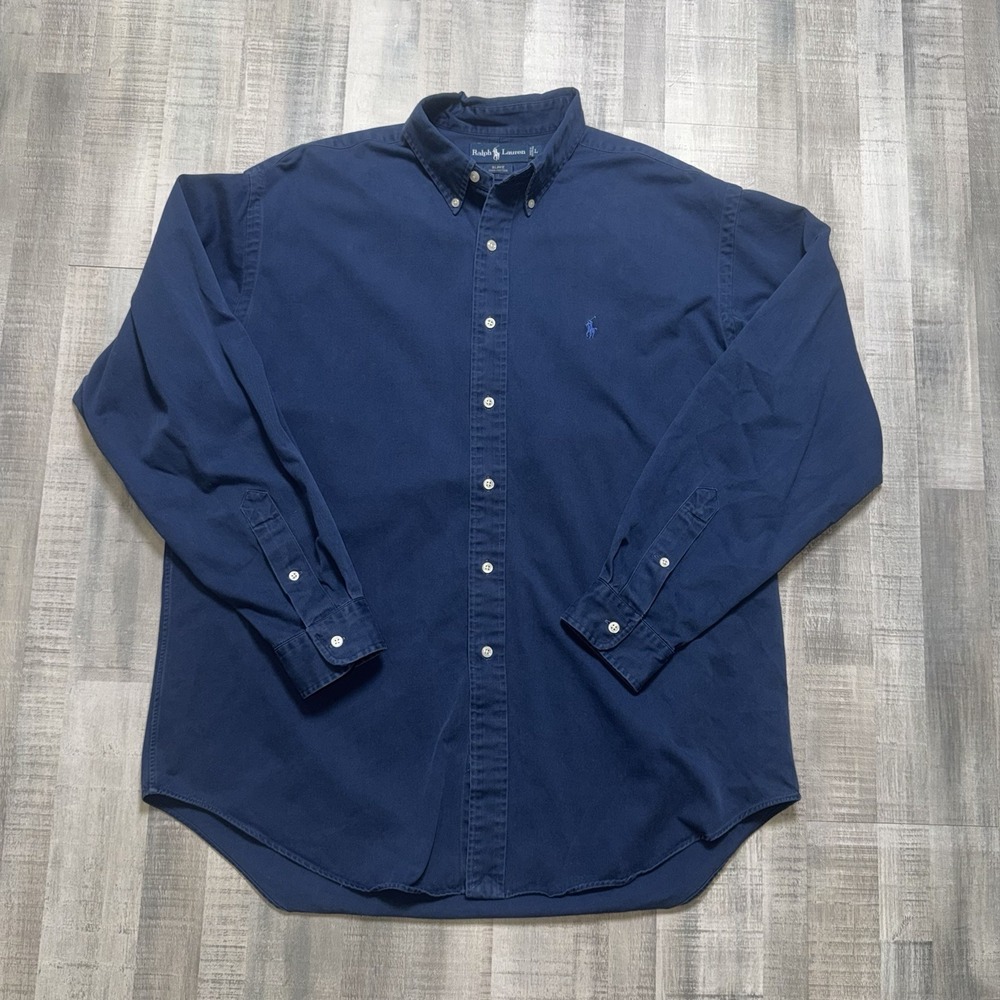 Polo Ralph Lauren  Long Sleeve Button Down Shirt Large BLAKE Navy 100% Cotton